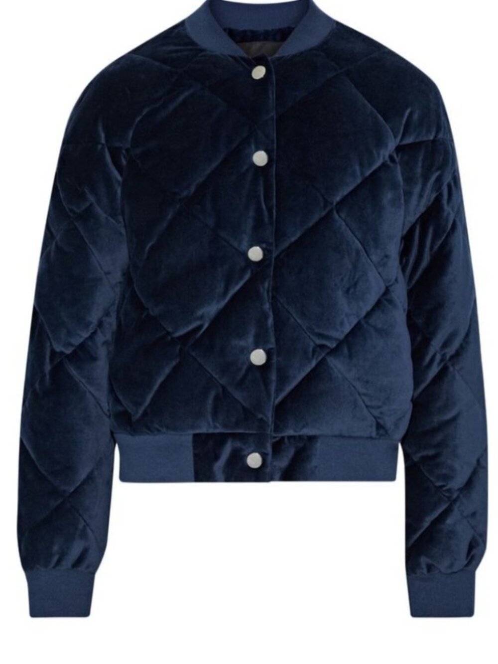 Maje Balou quilted cotton velvet bomber jacket blue size 36 S
